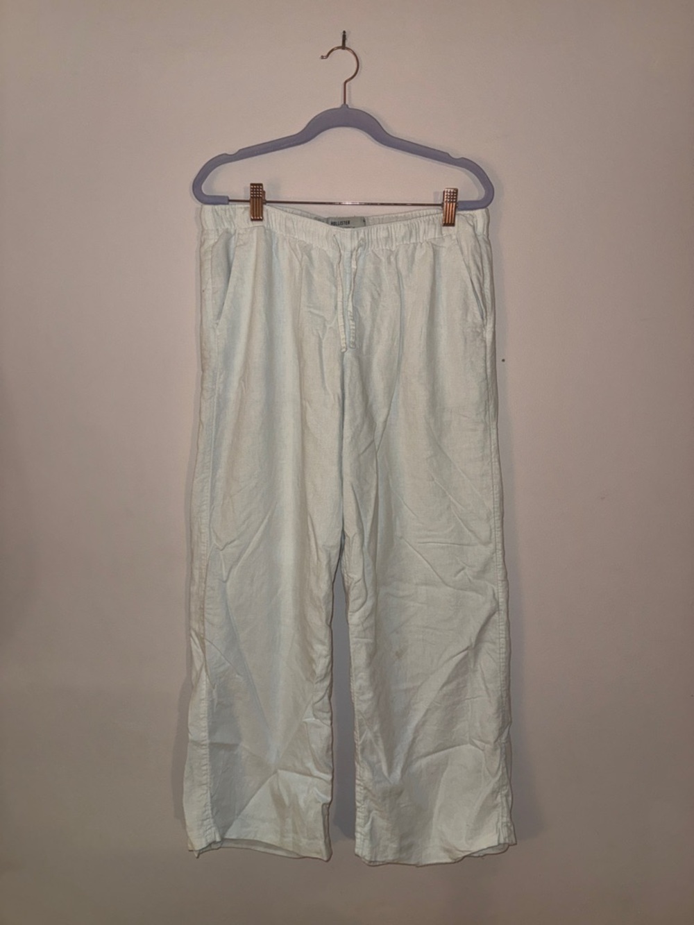Hollister White Straight-Leg Drawstring Pants
